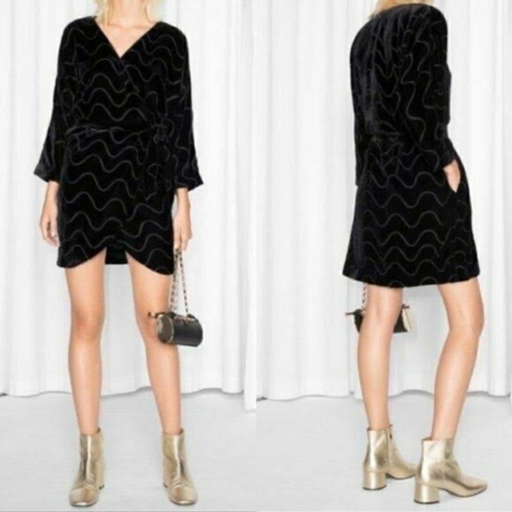 & OTHER STORIES Velvet Wave Wrap Cocktail Party Dress Mini - Picture 4 of 8